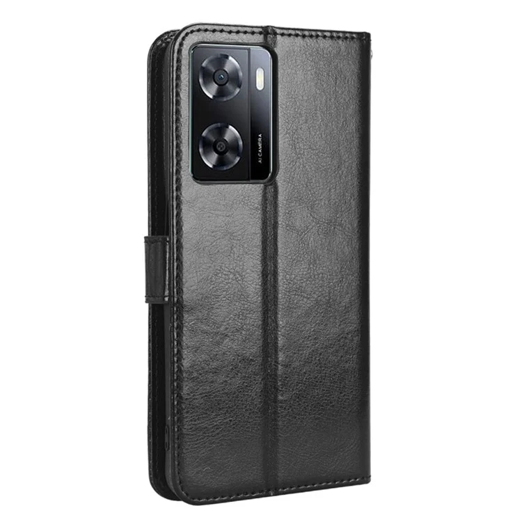 Crazy Horse Texture Téléphone Case Pour Oppo A57 4G / A57 (CPH2387) (version Taiwan), Couverture de Portefeuille de Retournement de Téléphone en Cuir PU Anti-bas - le Noir