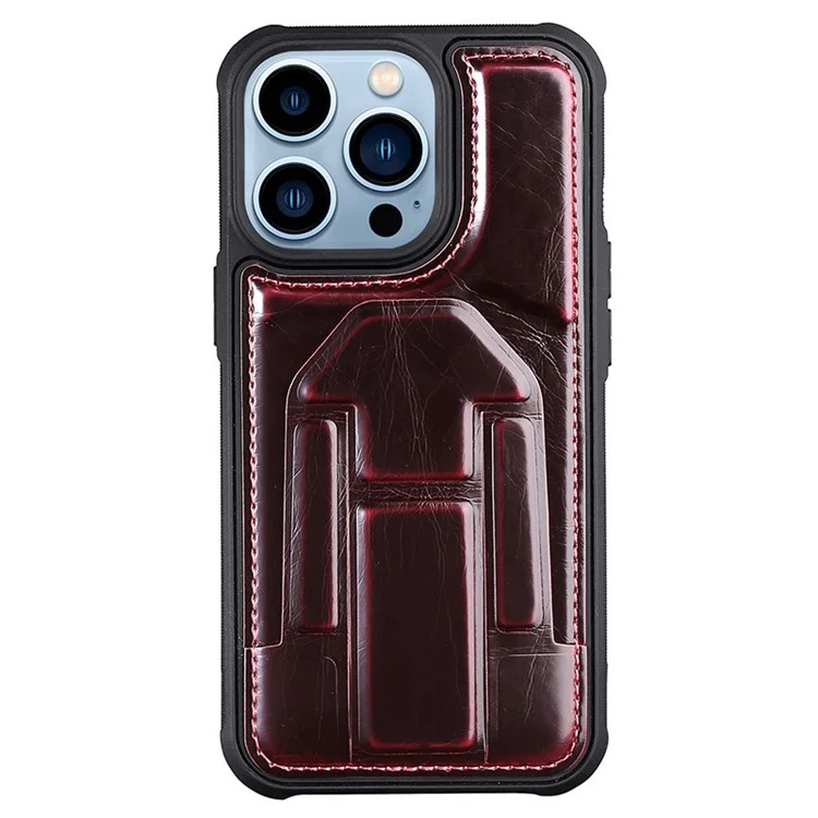 For iPhone 14 Pro Max 6.7 inch Crazy Horse Texture PU Leather Coated TPU Card Holder Case Kickstand Phone Cover - Wine Red