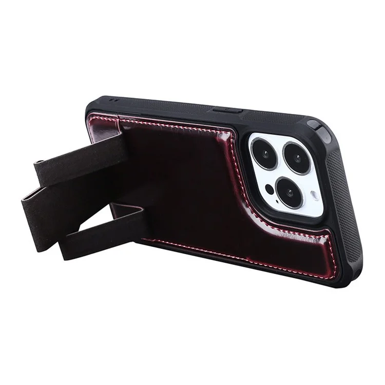 Pour Iphone 14 6,1 Pouces Case de Téléphone Portable Texture Crazy Horse pu Leather + Tpu Carte Holder Kickstand Phone Shell - Vin Rouge
