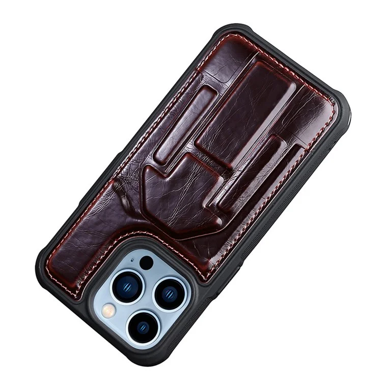 Pour Iphone 14 6,1 Pouces Case de Téléphone Portable Texture Crazy Horse pu Leather + Tpu Carte Holder Kickstand Phone Shell - Vin Rouge