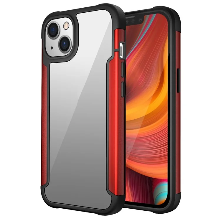Para Iphone 14 Max 6.7 Pulgadas Case Protector PC+TPU+Metal Hybrid Anti-Fall Phone Protector - Rojo