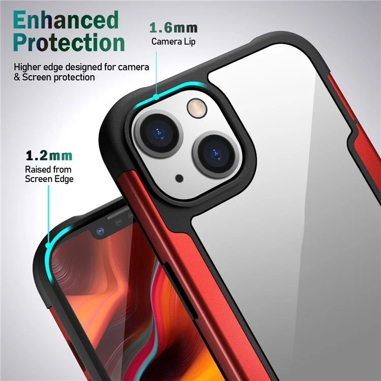 Para Iphone 14 Max 6.7 Pulgadas Case Protector PC+TPU+Metal Hybrid Anti-Fall Phone Protector - Rojo