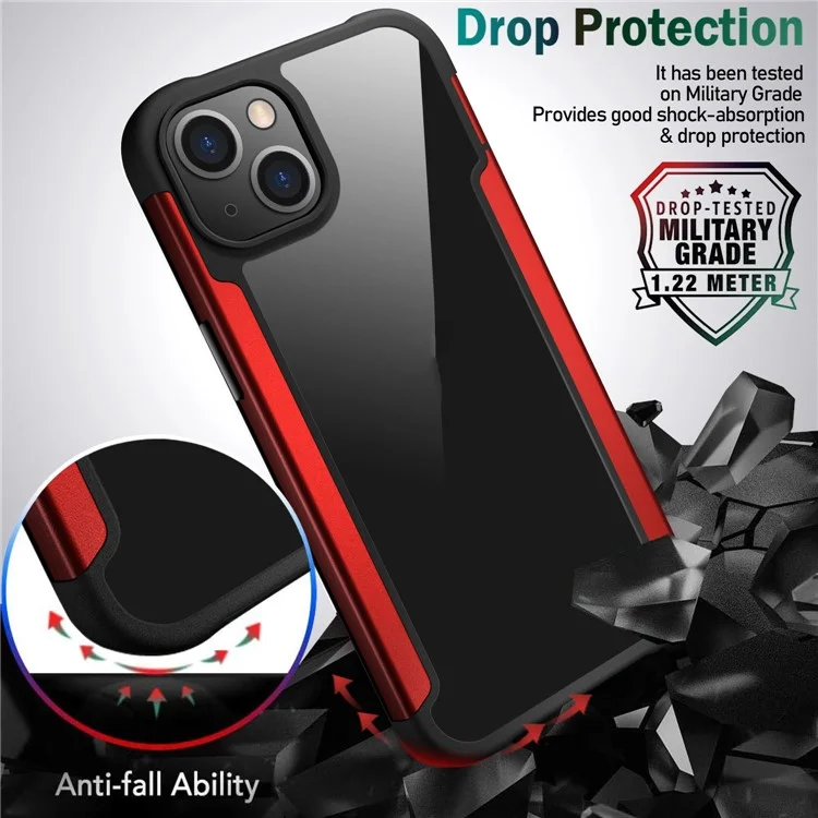 Para Iphone 14 Max 6.7 Pulgadas Case Protector PC+TPU+Metal Hybrid Anti-Fall Phone Protector - Rojo
