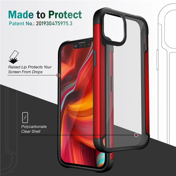 Para Iphone 14 Max 6.7 Pulgadas Case Protector PC+TPU+Metal Hybrid Anti-Fall Phone Protector - Rojo