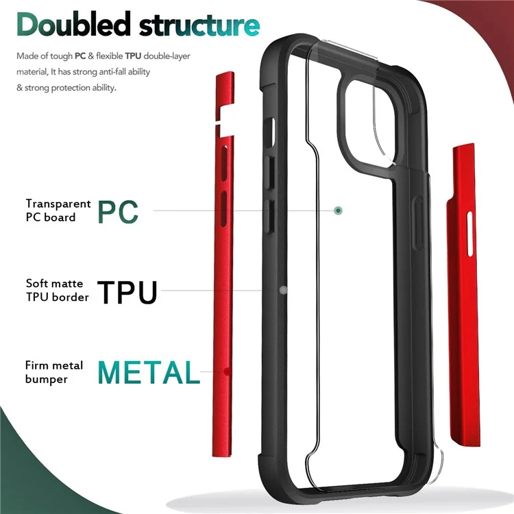 Para Iphone 14 Max 6.7 Pulgadas Case Protector PC+TPU+Metal Hybrid Anti-Fall Phone Protector - Rojo