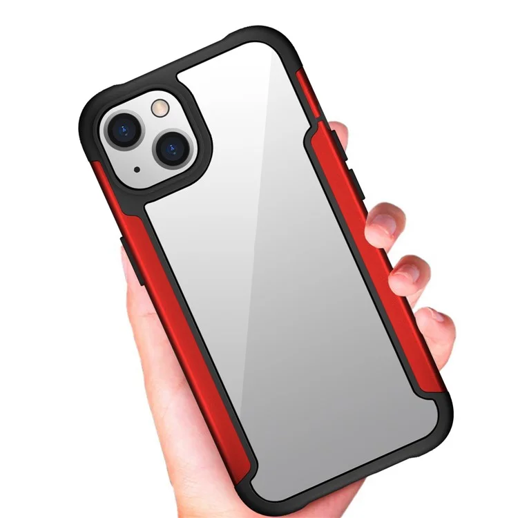 Para Iphone 14 Max 6.7 Pulgadas Case Protector PC+TPU+Metal Hybrid Anti-Fall Phone Protector - Rojo