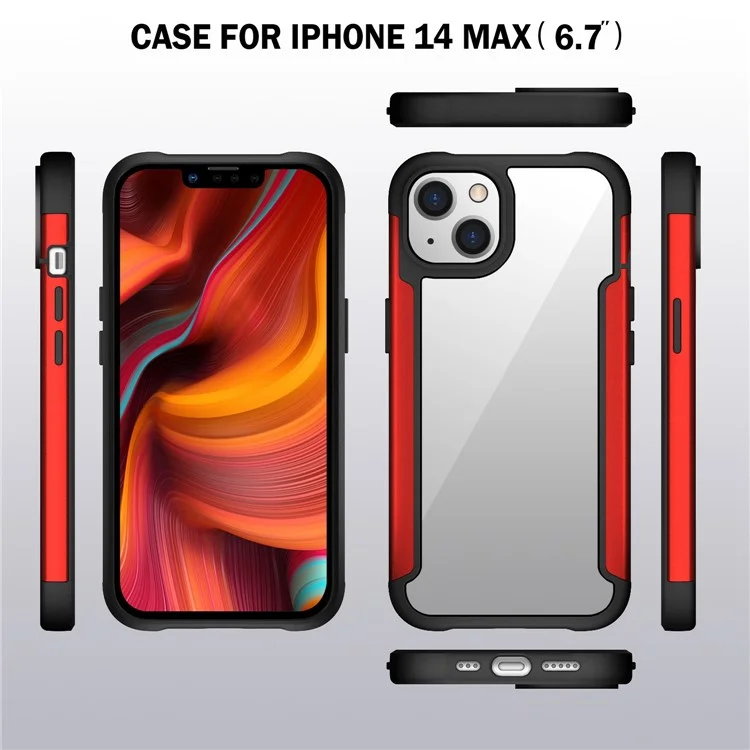 Para Iphone 14 Max 6.7 Pulgadas Case Protector PC+TPU+Metal Hybrid Anti-Fall Phone Protector - Rojo