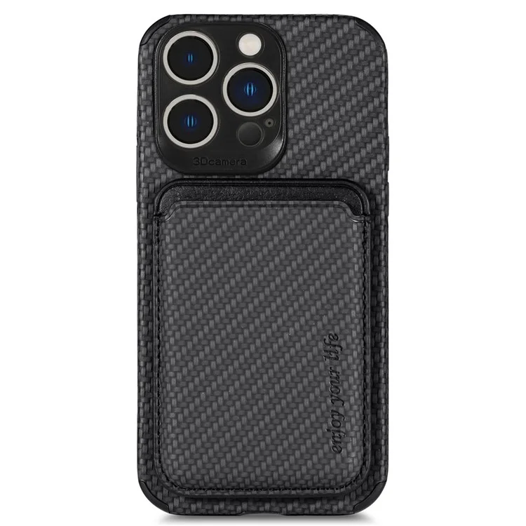 For iPhone 14 Pro 6.1 inch Anti-drop Carbon Fiber Texture Detachable Phone Case Magnetic Card Holder PU Leather + TPU Back Cover - Black