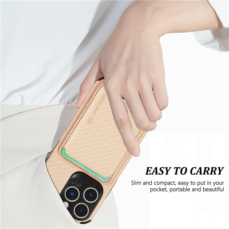 For iPhone 14 Pro 6.1 inch Anti-drop Carbon Fiber Texture Detachable Phone Case Magnetic Card Holder PU Leather + TPU Back Cover - Black