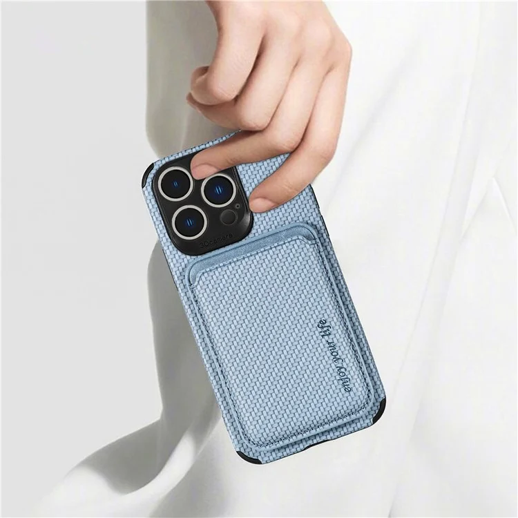 For iPhone 14 Pro 6.1 inch Anti-drop Carbon Fiber Texture Detachable Phone Case Magnetic Card Holder PU Leather + TPU Back Cover - Black