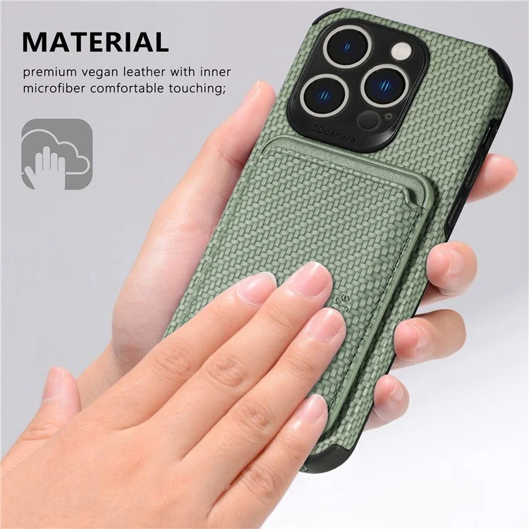 For iPhone 14 Pro 6.1 inch Anti-drop Carbon Fiber Texture Detachable Phone Case Magnetic Card Holder PU Leather + TPU Back Cover - Black