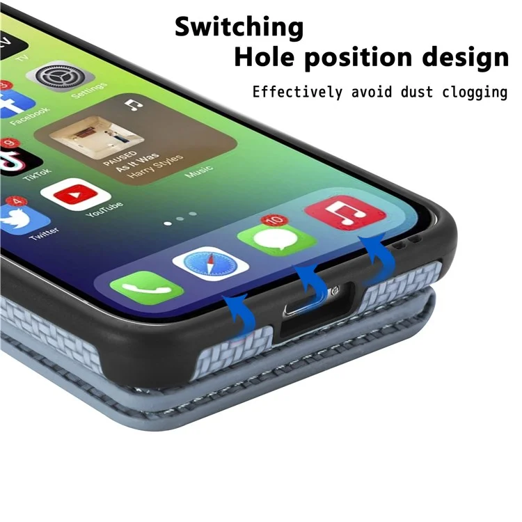For iPhone 14 Pro Max 6.7 inch Carbon Fiber Texture RFID Blocking Wallet Design Phone Case Leather Coated TPU Anti-scratch Magnetic Cover with Kickstand - Green