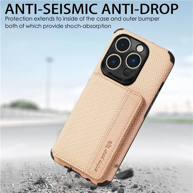For iPhone 14 Pro Max 6.7 inch Carbon Fiber Texture RFID Blocking Wallet Design Phone Case Leather Coated TPU Anti-scratch Magnetic Cover with Kickstand - Green