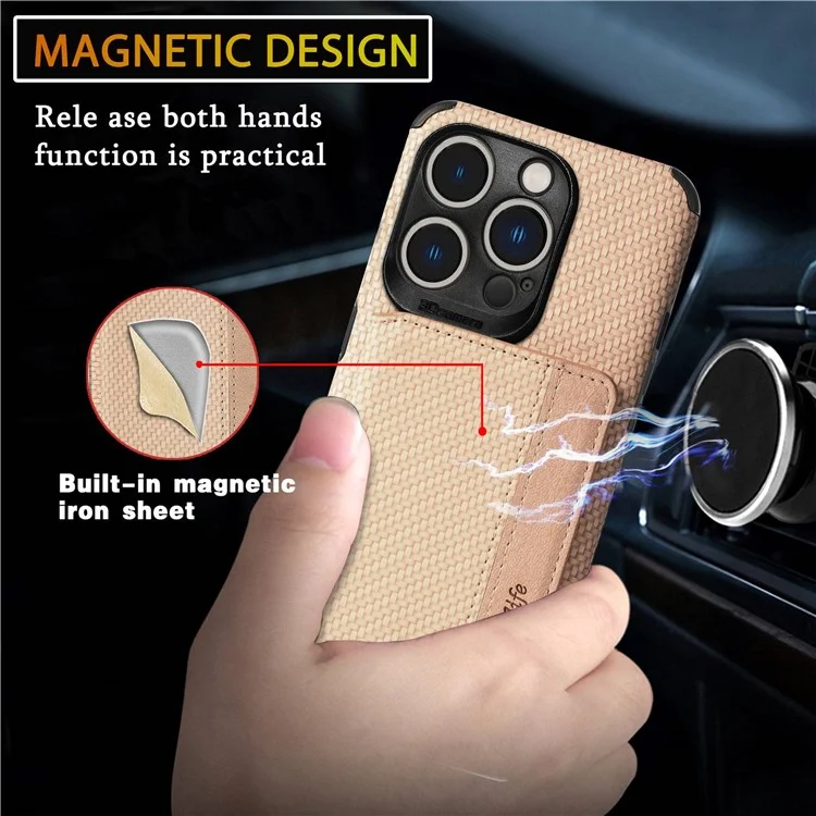 For iPhone 14 Pro Max 6.7 inch Carbon Fiber Texture RFID Blocking Wallet Design Phone Case Leather Coated TPU Anti-scratch Magnetic Cover with Kickstand - Green