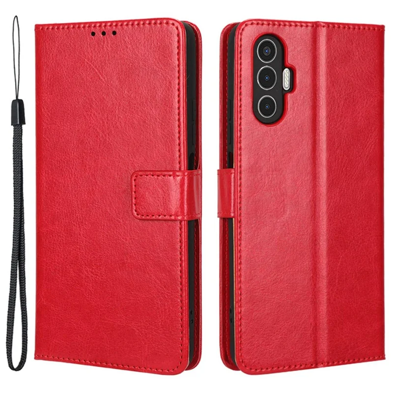 Para Tecno Pova 3 4G Caixa de Carteira de Flip -choque à Prova de Choque Stand Crazy Horse Texture PU Couro de Couro Cappo de Proteção Tampa de Proteção - Vermelho