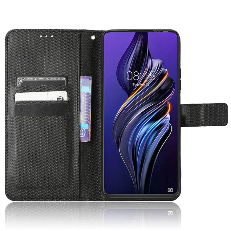 Para Tecno Pova 3 4G Diamante Textura Proteção Telefone Clasp Magnético Coloque de Couro PU PU Caixa de Carteira de Telefone Resistente a Arranhões - Preto