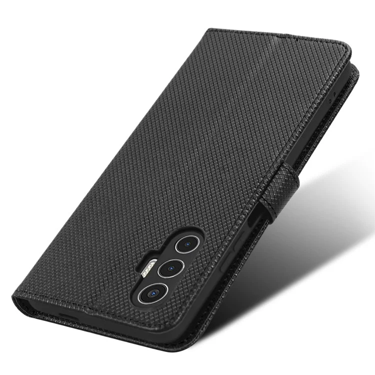 Para Tecno Pova 3 4G Diamante Textura Proteção Telefone Clasp Magnético Coloque de Couro PU PU Caixa de Carteira de Telefone Resistente a Arranhões - Preto