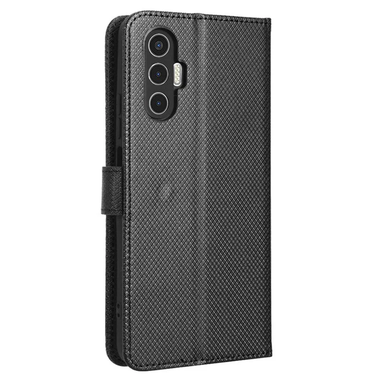 Para Tecno Pova 3 4G Diamante Textura Proteção Telefone Clasp Magnético Coloque de Couro PU PU Caixa de Carteira de Telefone Resistente a Arranhões - Preto