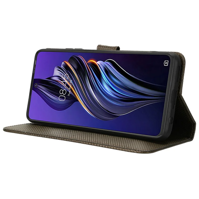 For TECNO Pova 3 4G Diamantstruktur Beskyttende Telefonbeslag Magnetlås PU Læder Stående Krasresistente Telefonwallet Case - Brun