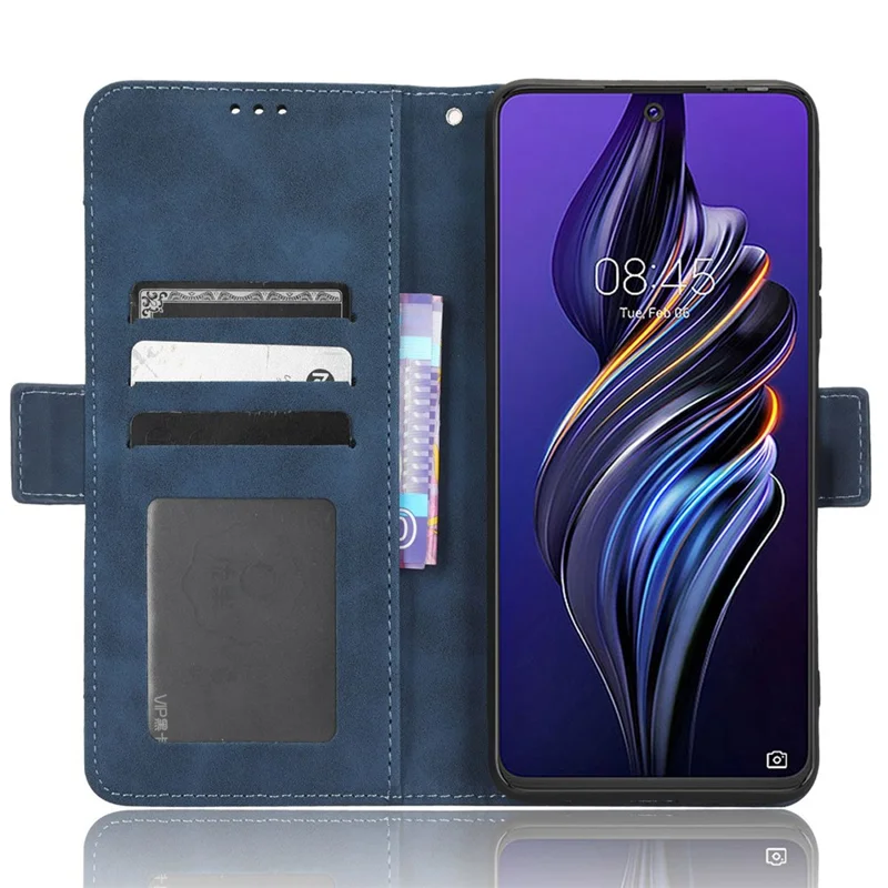 For TECNO Pova 3 4G Multiple Card Slots Fully Wrapped PU Leather Flip Stand Wallet Case Dual Magnetic Clasp Phone Cover - Blue