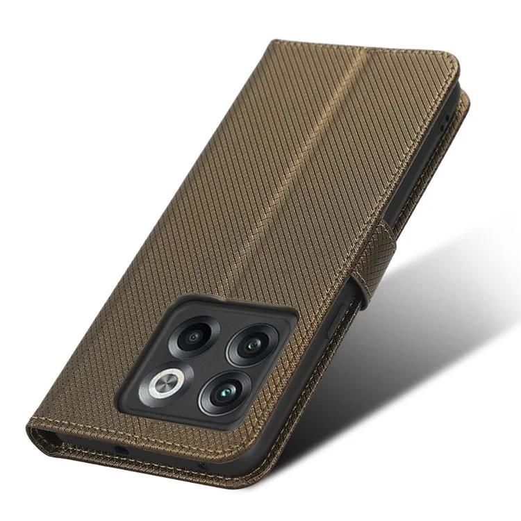 Para OnePlus 10T 5G / Ace Pro 5G Diamond Texture Collision Resistant Phone Shell Magnetic Clasp PU Leather Stand Wallet Case with Wrist Strap - Marrom