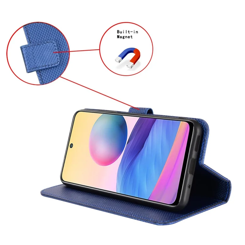 For OnePlus 10T 5G / Ace Pro 5G Diamond Texture Collision Resistant Phone Shell Magnetic Clasp PU Leather Stand Wallet Case with Wrist Strap - Blue