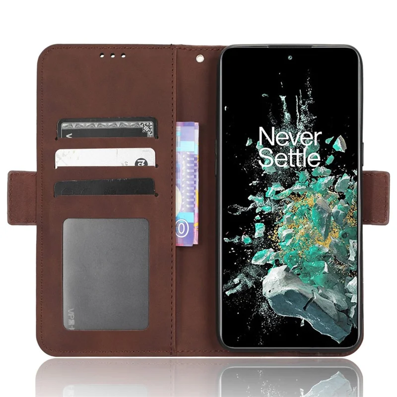 Funda de teléfono a prueba de golpes para OnePlus 10T 5G / Ace Pro 5G, funda de cartera de cuero PU con múltiples ranuras para tarjetas - Marrón