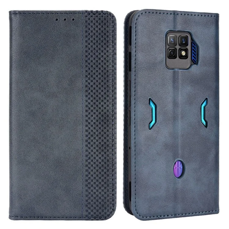 Anti-drop Phone Cover For ZTE nubia Red Magic 7S Pro 5G Magnetic Auto Closing Phone Case Retro Texture PU Leather Wallet Stand - Blue