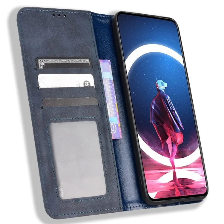 Anti-drop Phone Cover For ZTE nubia Red Magic 7S Pro 5G Magnetic Auto Closing Phone Case Retro Texture PU Leather Wallet Stand - Blue
