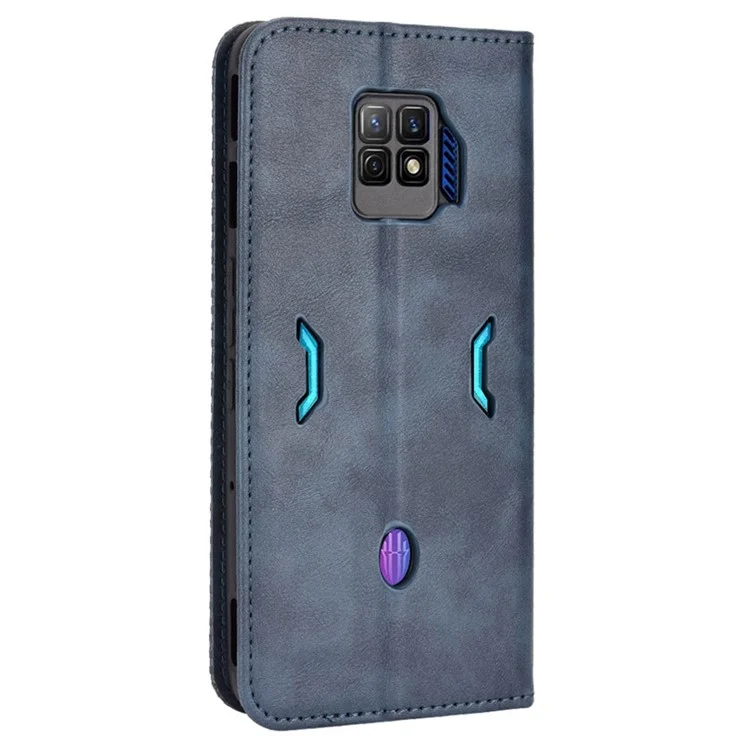 Anti-drop Phone Cover For ZTE nubia Red Magic 7S Pro 5G Magnetic Auto Closing Phone Case Retro Texture PU Leather Wallet Stand - Blue