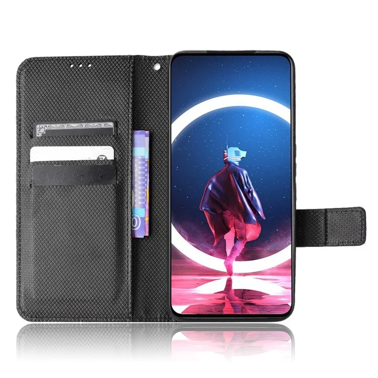 Pour ZTE Nubia Red Magic 7s Pro 5G Diamond Texture Protection Téléphone Shell Anti-shock Magnetic Flasp PU le Cuir Stand Portefeuille - le Noir