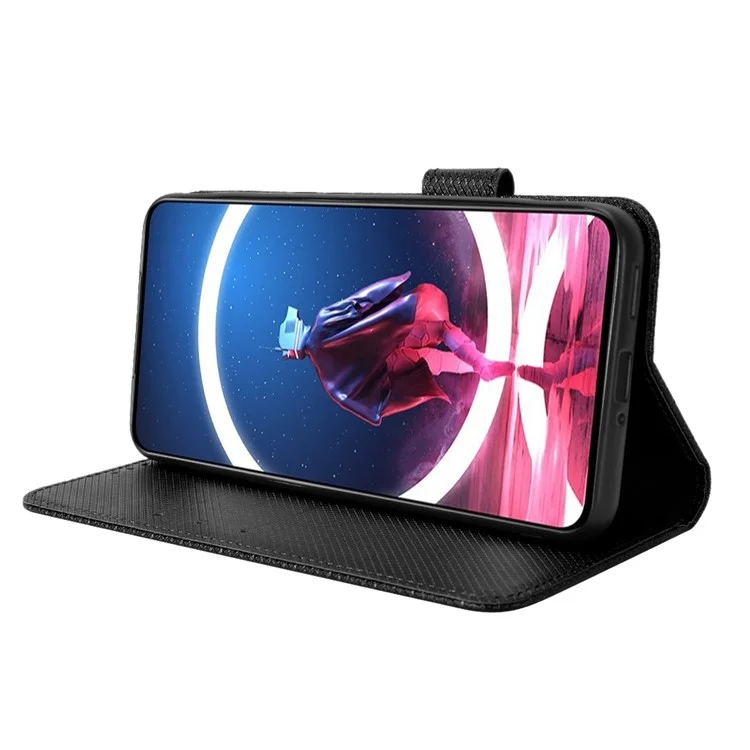 Pour ZTE Nubia Red Magic 7s Pro 5G Diamond Texture Protection Téléphone Shell Anti-shock Magnetic Flasp PU le Cuir Stand Portefeuille - le Noir