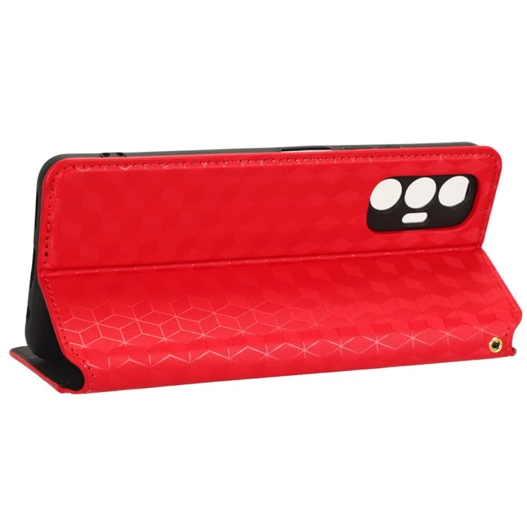 Para Tecno Pova 3 4G Lf7n Imprimindo Rhombus Padrão Caixa de Carteira Magnetic Caixa Magnetic PU Stand Stand Full Protection Tampo do Telefone - Vermelho