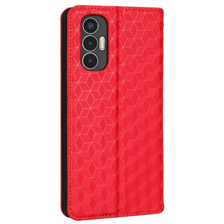 Para Tecno Pova 3 4G Lf7n Imprimindo Rhombus Padrão Caixa de Carteira Magnetic Caixa Magnetic PU Stand Stand Full Protection Tampo do Telefone - Vermelho