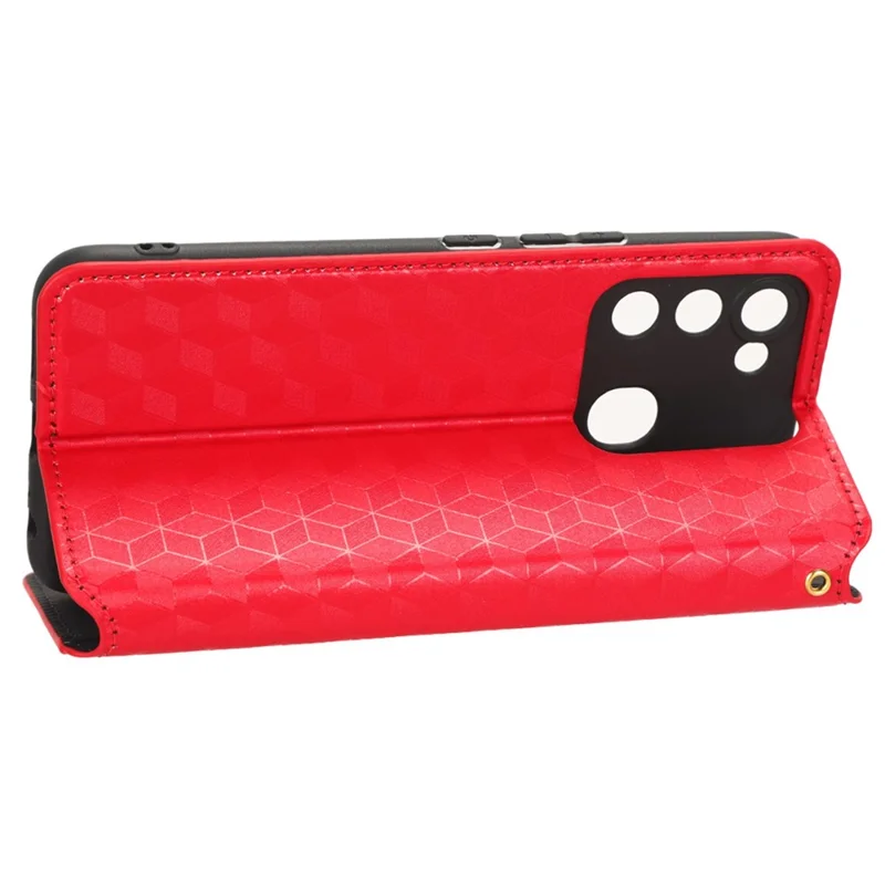 For TECNO Spark 8C 4G / Spark Go 2022 4G KG5 Case Imprinting Rhombus Pattern PU Leather Phone Stand  - Red