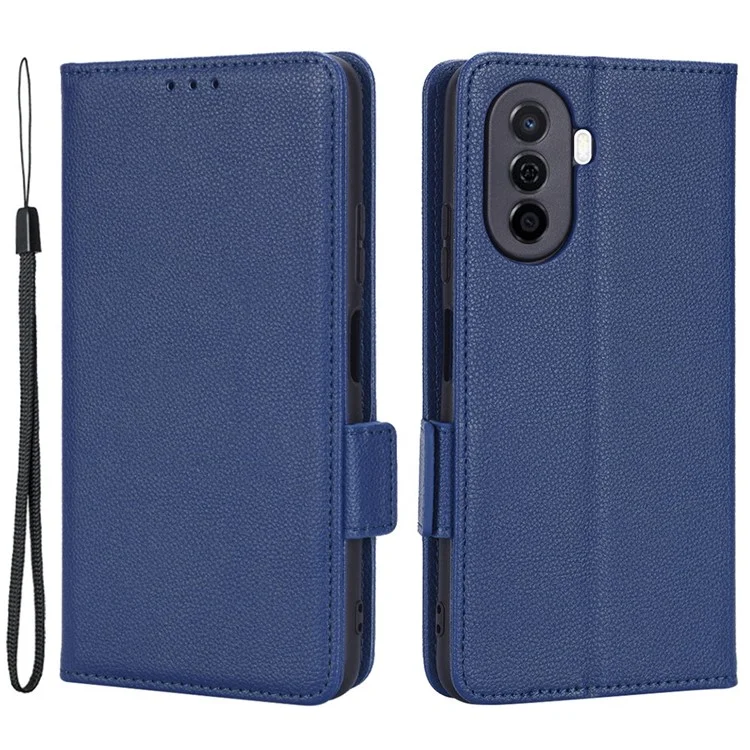 Schocksicheres Telefonfall Für Huawei Nova Y70 4G / Nova Y70 Plus 4g / Genießen Sie 50 4G, Litchi Textur PU Leder Dual Magnet -verschluss Brieftaschenabdeckungsständer - Dunkelblau
