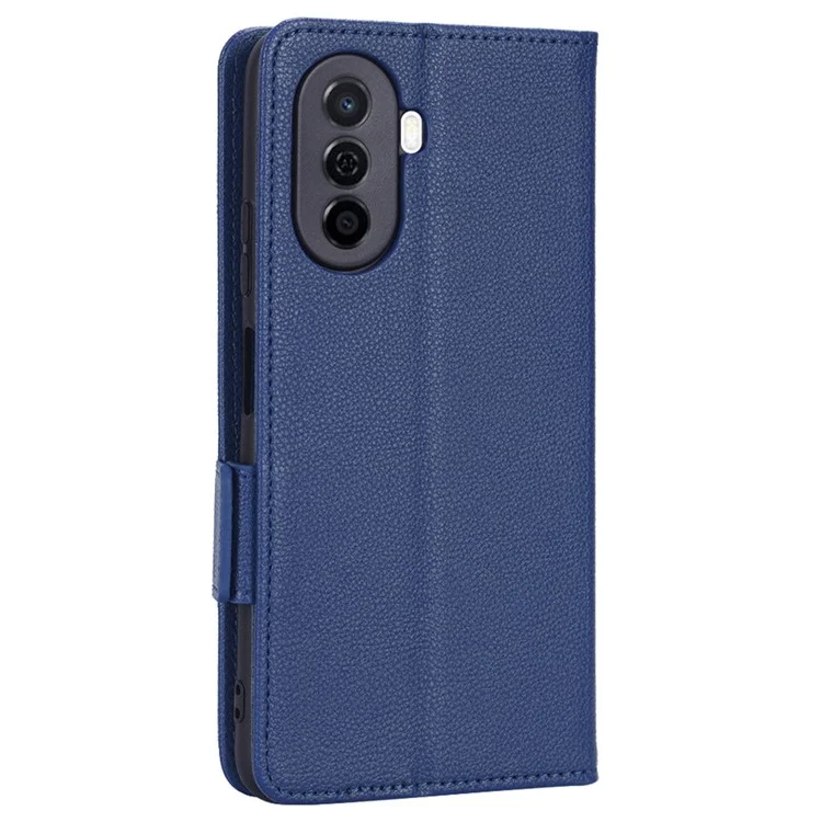 Schocksicheres Telefonfall Für Huawei Nova Y70 4G / Nova Y70 Plus 4g / Genießen Sie 50 4G, Litchi Textur PU Leder Dual Magnet -verschluss Brieftaschenabdeckungsständer - Dunkelblau