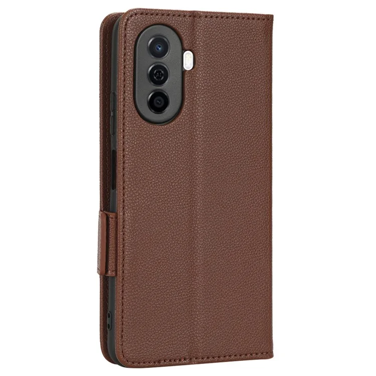 Capa de Telefone à Prova de Choque Para Huawei Nova Y70 4G / Nova Y70 Plus 4G / Desfrute de 50 4g, Textura Litchi PU Couro Duplo Garão Magnético Tampa da Carteira - Castanho