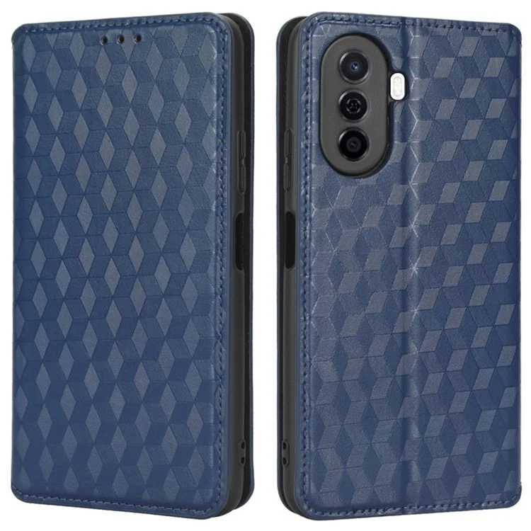 Funda Tipo Cartera Flip para Huawei nova Y70 4G / nova Y70 Plus 4G / Enjoy 50 4G, Funda de Teléfono de Cuero PU con Soporte y Patrón de Rombos Estampado - Azul