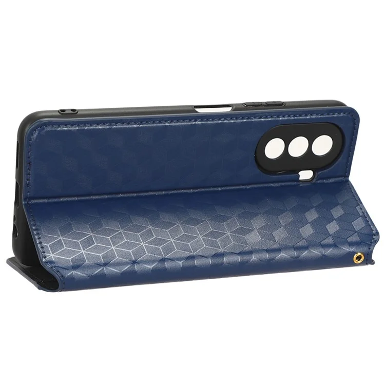 Funda Tipo Cartera Flip para Huawei nova Y70 4G / nova Y70 Plus 4G / Enjoy 50 4G, Funda de Teléfono de Cuero PU con Soporte y Patrón de Rombos Estampado - Azul