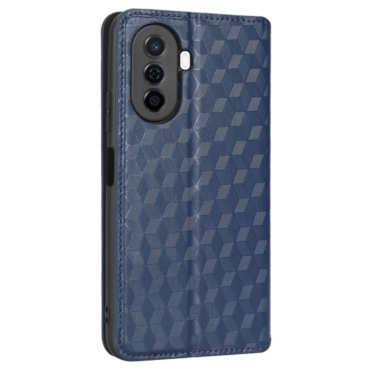 Funda Tipo Cartera Flip para Huawei nova Y70 4G / nova Y70 Plus 4G / Enjoy 50 4G, Funda de Teléfono de Cuero PU con Soporte y Patrón de Rombos Estampado - Azul