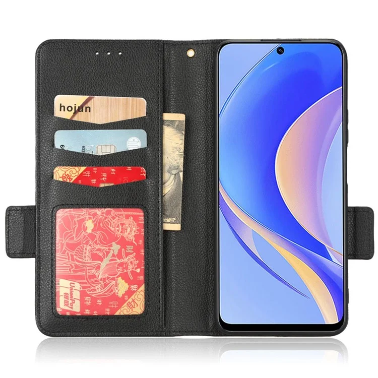 Litchi Texture Phone Cover For Huawei nova Y90 4G / Enjoy 50 Pro 4G, Scratch-resistant PU Leather Dual Magnetic Clasp Phone Wallet Stand Case - Black