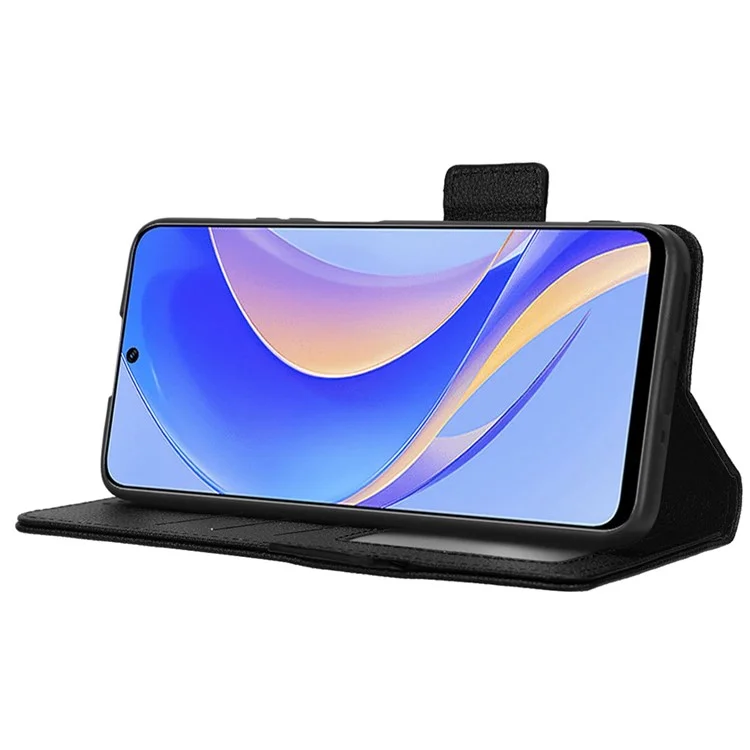 Litchi Texture Phone Cover For Huawei nova Y90 4G / Enjoy 50 Pro 4G, Scratch-resistant PU Leather Dual Magnetic Clasp Phone Wallet Stand Case - Black