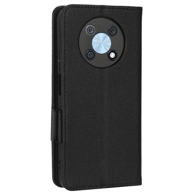 Litchi Texture Phone Cover For Huawei nova Y90 4G / Enjoy 50 Pro 4G, Scratch-resistant PU Leather Dual Magnetic Clasp Phone Wallet Stand Case - Black