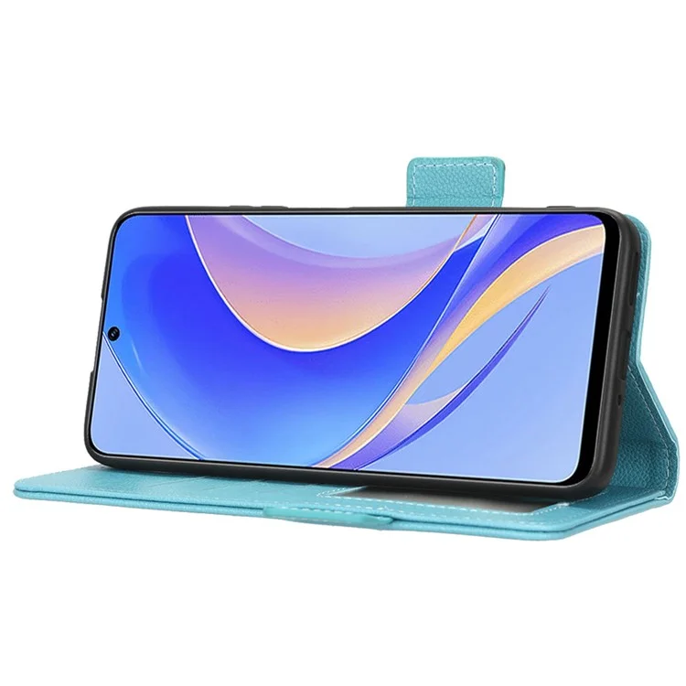 Capa de Telefone de Textura Litchi Para Huawei Nova Y90 4G / Desfrute de 50 Pro 4g, Resistente a Arranhões em Couro PU Duplo Garoto de Peco Magnético Phone Stand - Bebê Azul