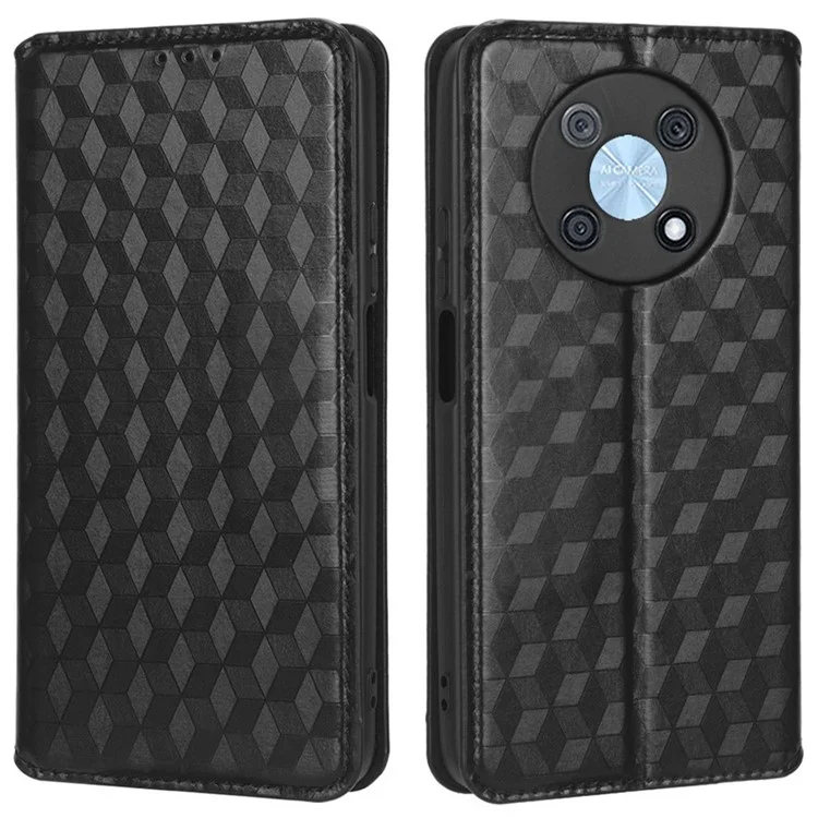 For Huawei nova Y90 4G / Enjoy 50 Pro 4G Imprinting Rhombus Pattern Phone Flip Leather Case Stand Anti-scratch Phone Wallet Cover - Black