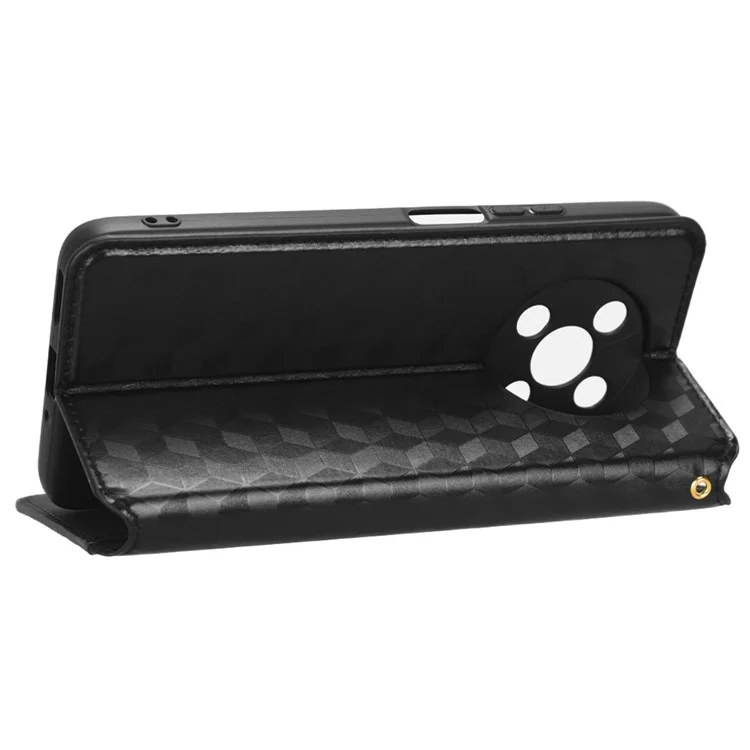 For Huawei nova Y90 4G / Enjoy 50 Pro 4G Imprinting Rhombus Pattern Phone Flip Leather Case Stand Anti-scratch Phone Wallet Cover - Black