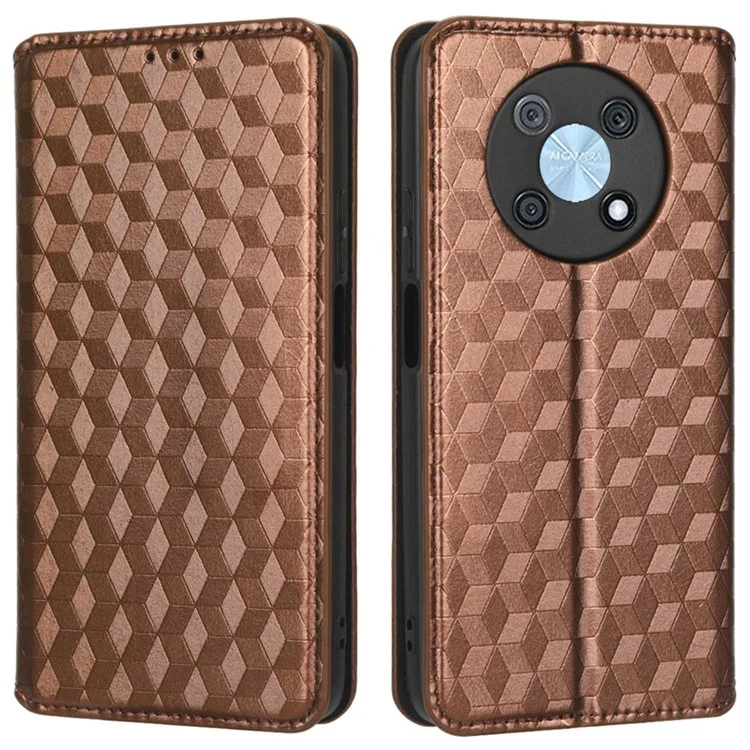 Per Huawei Nova Y90 4G / Goditi 50 Pro 4G Imprinting Rhombus Pattern Flip in Pelle Flip Stand Anti-scratch Phone Wallet Cover - Marrone