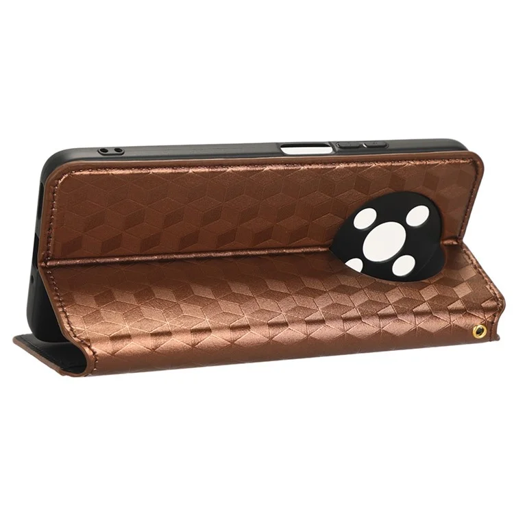 Per Huawei Nova Y90 4G / Goditi 50 Pro 4G Imprinting Rhombus Pattern Flip in Pelle Flip Stand Anti-scratch Phone Wallet Cover - Marrone