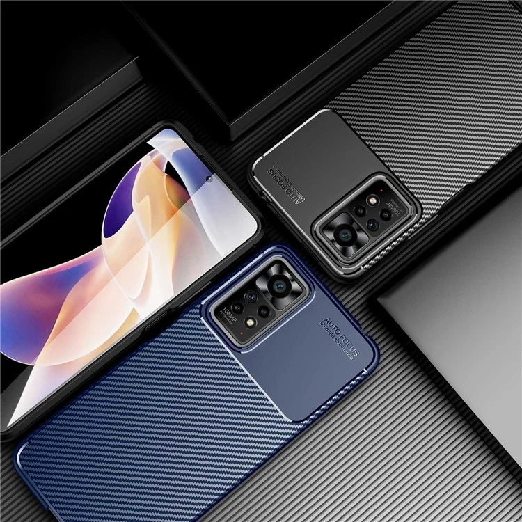 Für Xiaomi Redmi Note 11 Pro+ 5g / Hinweis 11 Pro 5G Carbonfaser Texture Phone Deckung Ultra Slim Soft TPU Back Case - Schwarz